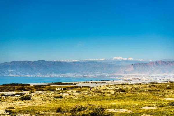 Spanyol Manzarası Almerya Bölgesinde Birçok Plastik Seraya Sierra Nevada Sıradağlarına — Stok fotoğraf