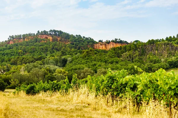 Röda Klippor Colorado Provencal Roussillon Plateau Vaucluse Provence Frankrike Sommarlandskap — Stockfoto