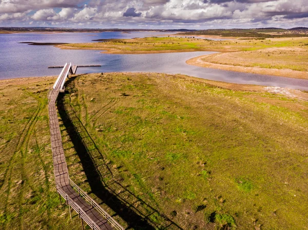 Widok Lotu Ptaka Krajobraz Natury Alqueva Dam Sztuczne Jezioro Miejscowości — Zdjęcie stockowe