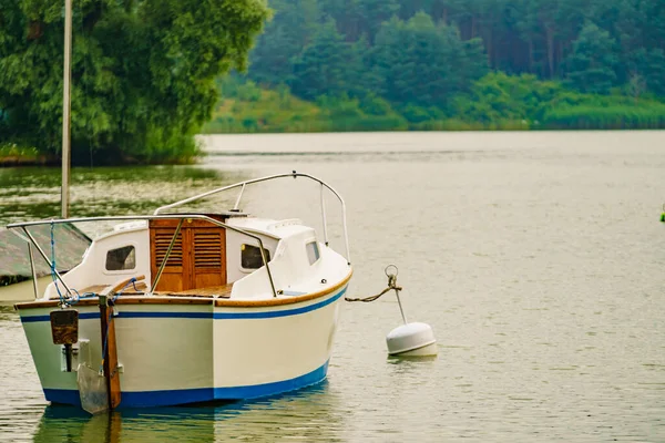 Boat Yacht Lake Attached Mooring Buoy Tuchola National Park Poland — Stock Photo, Image