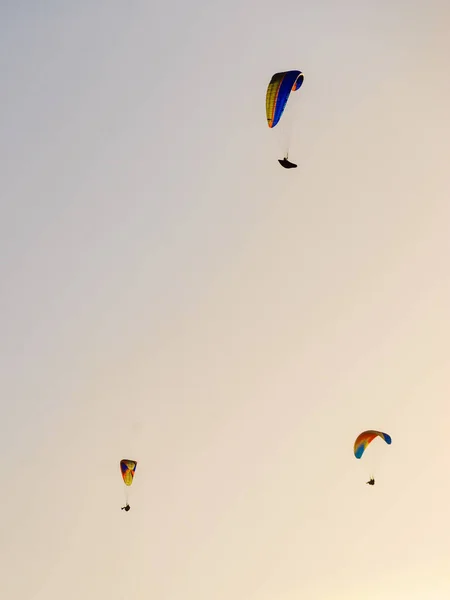 Paragliding Olağanüstü Bir Spor Gökyüzünde Uçan Paragliderler Silueti — Stok fotoğraf