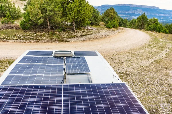 Camper Car Assorted Solar Panels Roof — Stock Photo, Image