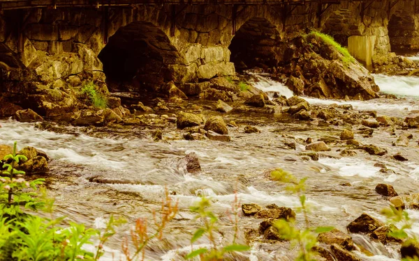 Detail View Stone Bridge Arch Water Road Crossing River Latefoss — Stock Photo, Image