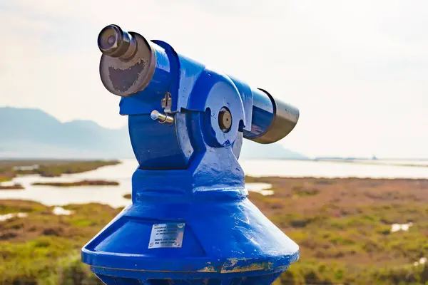Turizm Tatili Seyahat Gezici Dürbünler Turist Teleskopu Las Salinas Manzarası — Stok fotoğraf