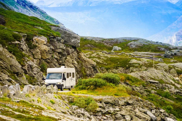Camper Car Norwegian Mountains Traveling Holidays Adventure Concept — Stock Photo, Image