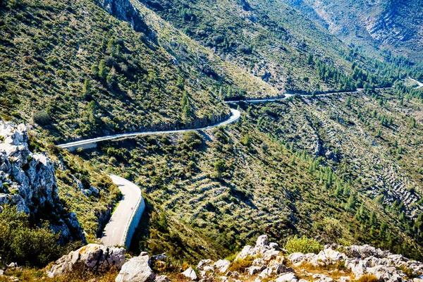Spaans Berglandschap Met Kronkelende Weg Vakantie Costa Blanca — Stockfoto