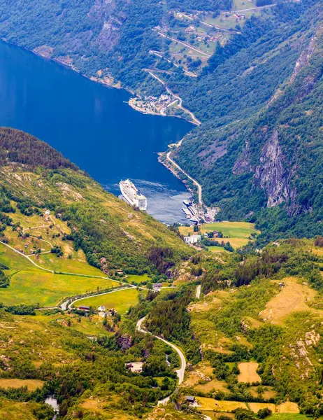 Tourism Vacation Travel Fantastic View Geirangerfjord Mountains Landscape Dalsnibba Plateau — Stock Photo, Image