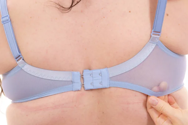 Importance Wearing Proper Fitting Bras Bra Fitter Helping Size Chubby — Stock Photo, Image
