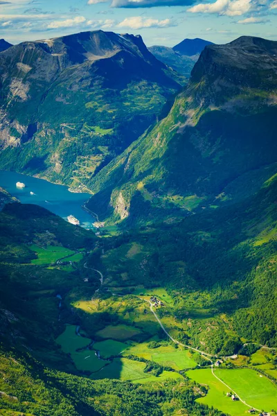 Tourism Vacation Travel Fantastic View Geirangerfjord Mountains Landscape Dalsnibba Viewpoint — Stock Photo, Image