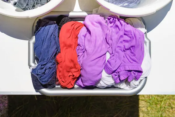 Doing Laundry Vacation Trip Bowls Washing Clothes Top View — Stock Photo, Image