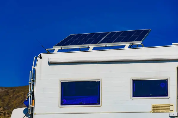 Camper Tilt Solar Photovoltaic Panel Roof Wild Camping Nature Power — Stock Photo, Image