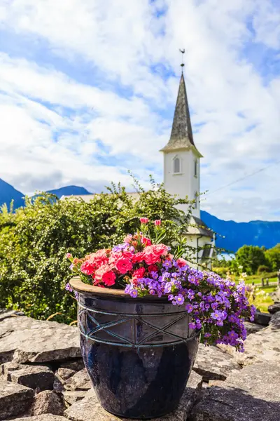 Eglise Norvégienne Bois Blanc Dans Village Nes Fjord Lusterfjord Comté — Photo