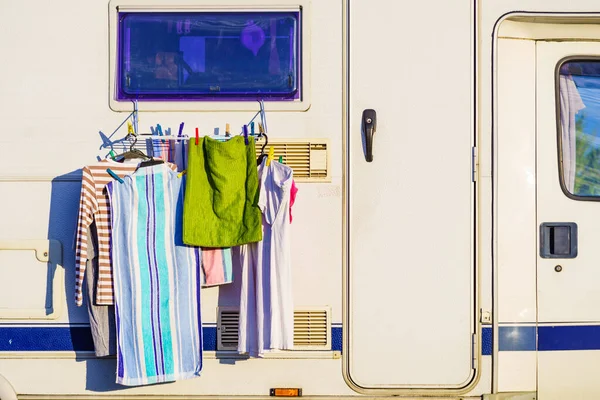 Clothes Clean Washing Laundry Hanging Dry Clothesline Outdoor Caravan Wild — Foto de Stock