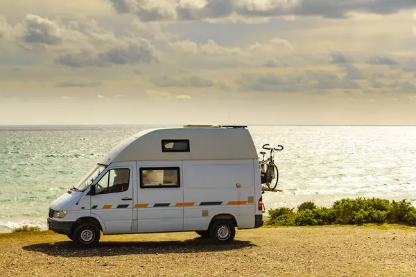Campervan Camping Sea Shore Spain Van Life Motor Home Holidays — Stock Photo, Image