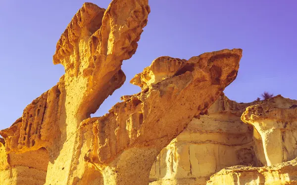 马扎龙附近博尔努埃沃著名的岩石侵蚀地层 黄色砂岩形状 穆尔西亚西班牙 访问地点 图库图片