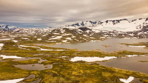 Letni Krajobraz Gór Norwegii Krajowa Trasa Turystyczna Sognefjellet Widok Lotu Obraz Stockowy