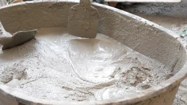 Use Cement Bucket Scoop Mixed Mortar Tray — Stock Video