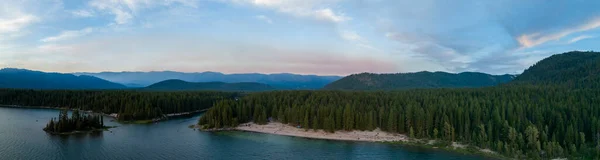 Lake Wenatchee State Park Pano View Aerial Water Overlooking Camping — Stock fotografie