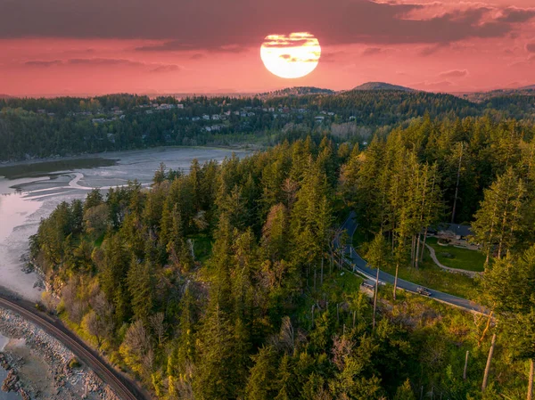 stock image Chuckanut Bay Drive Estuary Beautiful Sunset Bellingham Washington Aerial