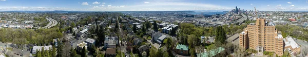 Panorama Antenn City Sprawl South Seattle Till Rainier Beacon Hill — Stockfoto