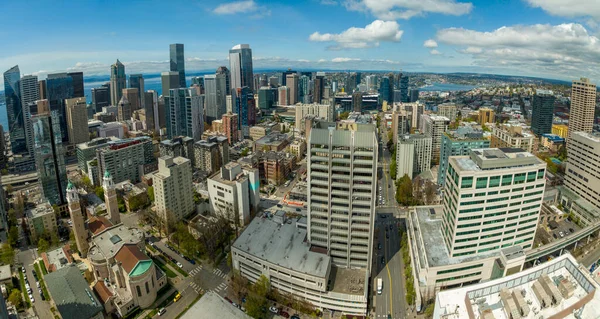 Zweven Downtown Verbazingwekkend Uitzicht Vanuit Lucht Seattle — Stockfoto