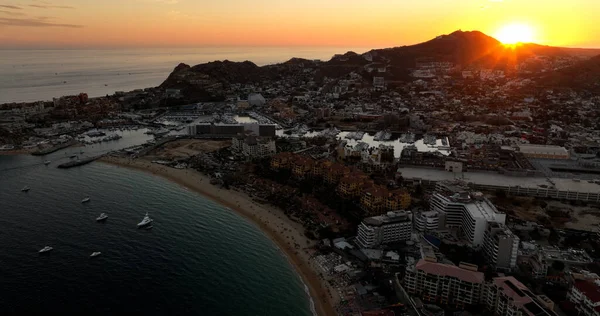 Cabo San Lucas Overview Aerial Landscape Panorama Sun Glow City Stock Photo