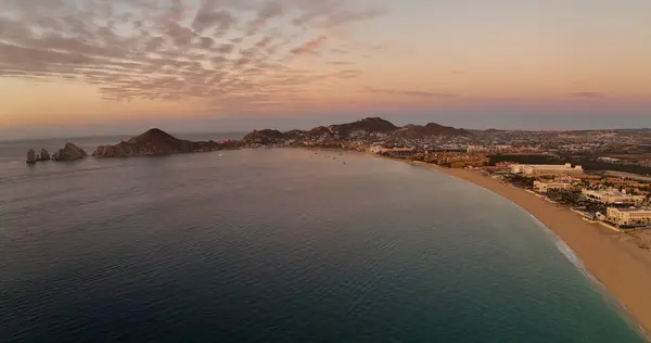 Orange Horizon Luftaufnahme Sonnenaufgang Über Cabo San Lucas Strand Und Stockbild
