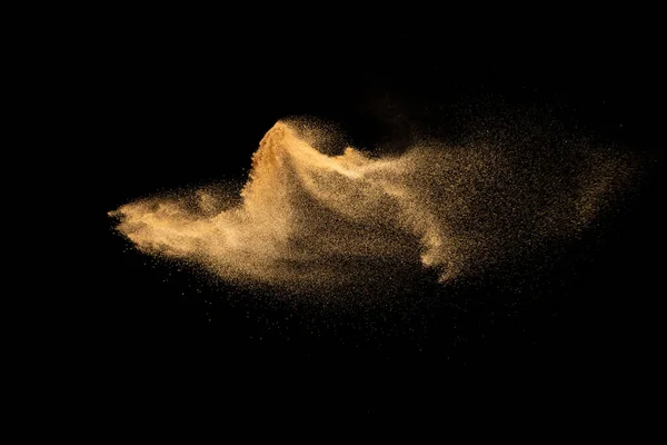 Droge Rivier Zand Explosie Bruine Kleur Zand Spetteren Tegen Zwarte — Stockfoto
