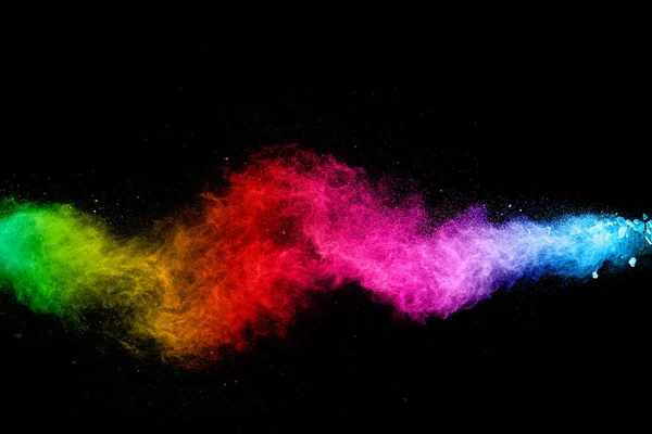 Abstrakcyjny Kolorowy Wybuch Proszku Czarnym Tle Zamrożenie Ruchu Rozprysku Pyłu — Zdjęcie stockowe