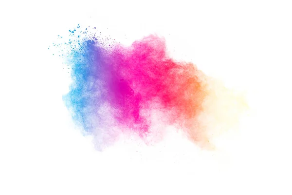 Ett Stänk Pastellfärgat Pulver Vit Bakgrund Blå Gul Rosa Partikel — Stockfoto