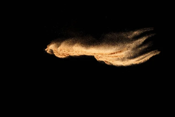 Έκρηξη Άμμου Απομονώθηκε Μαύρο Φόντο Παγωμένη Κίνηση Αμμώδους Πιτσιλίσματος Σκόνης — Φωτογραφία Αρχείου