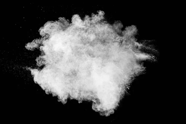 Siyah Arka Planda Beyaz Toz Bulutu Beyaz Toz Parçacıkları Sıçrar — Stok fotoğraf