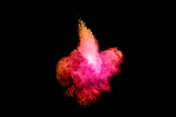 Explosion Poudre Couleur Rose Isolée Sur Fond Noir — Photo