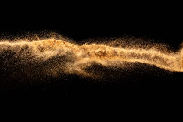 Bruin Gekleurde Zand Splash Dry Rivier Zand Explosie Geïsoleerd Zwarte — Stockfoto
