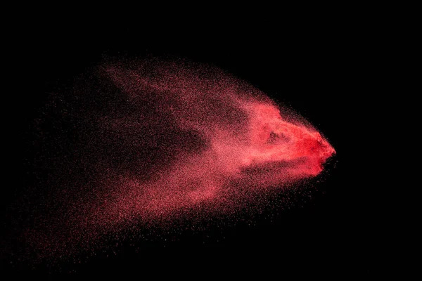 Particelle Polvere Rossa Esplosivo Sfondo Nero Spruzzi Polvere Rossa — Foto Stock