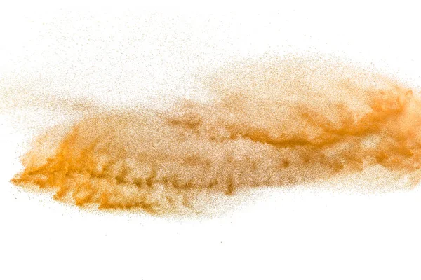 白い背景に孤立した茶色の砂の爆発 砂雲の背景 — ストック写真