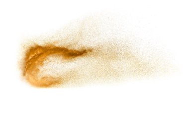 Brown sand explosion isolated on white background. Abstract sand cloud backdrop. clipart