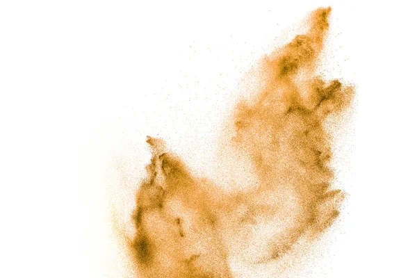 Hnědý Písek Výbuch Izolovaný Bílém Pozadí Abstraktní Pozadí Písečného Mraku — Stock fotografie