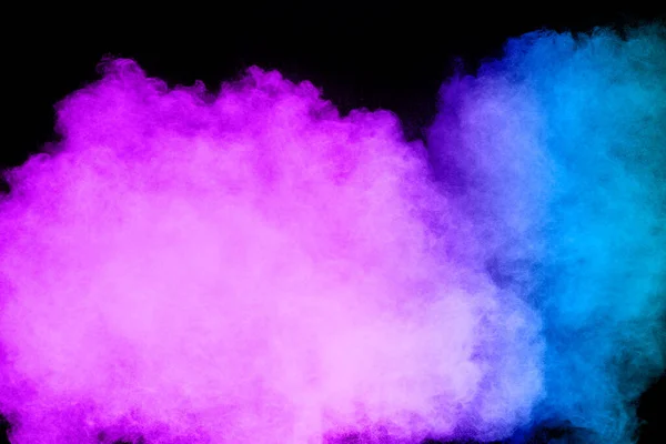 Lanzamiento Partículas Polvo Azul Rosado Splashing Bizarre Formas Azul Rosa —  Fotos de Stock
