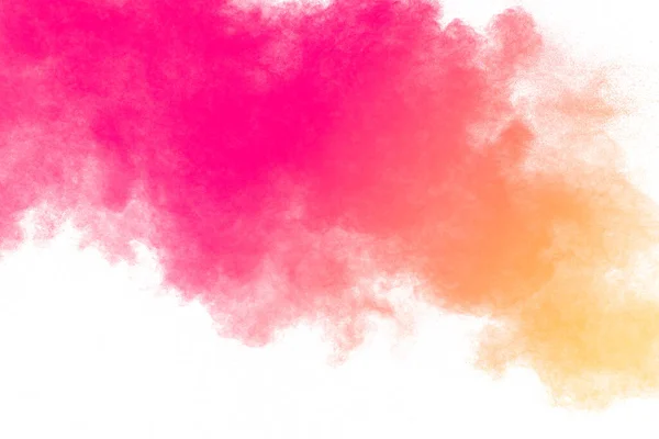 Esplosione Polvere Arancione Gialla Sfondo Bianco Movimento Congelamento Particelle Polvere — Foto Stock