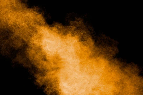 Abstract Explosion Orange Dust Black Background Freeze Motion Orange Powder — Stock Photo, Image