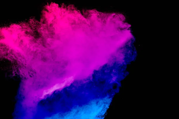 Lanzamiento Partículas Polvo Azul Rosado Splashing Bizarre Formas Azul Rosa — Foto de Stock