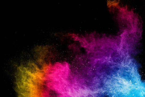 Färgglada Bakgrund Pastell Pulver Explosion Rainbow Färg Damm Stänk Svart — Stockfoto