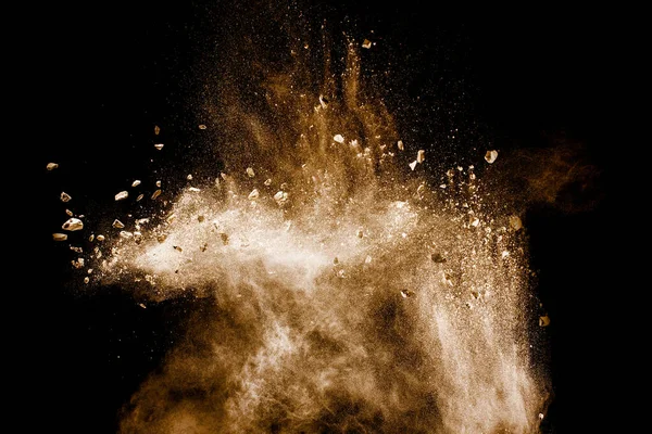 Χωρίζονται Συντρίμμια Από Πέτρα Έκρηξη Καφέ Σκόνη Λευκό Φόντο — Φωτογραφία Αρχείου
