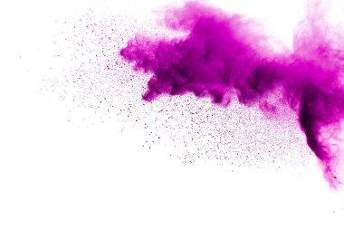 Explosion of pink colored powder isolated on white background.Pink dust splash. clipart