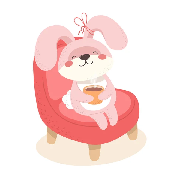 快乐的兔子 一杯巧克力或咖啡 可爱的孩子气动物 — 图库矢量图片