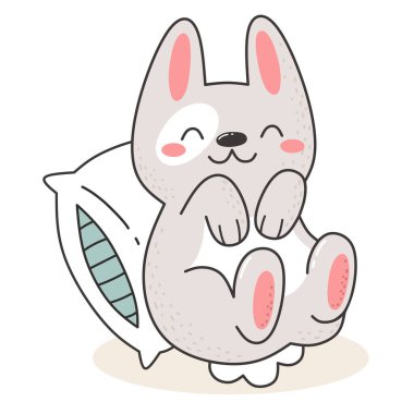 Sevimli tavşan. Tavşan tatilde, uyuyor. Karalama biçiminde vektör karakteri.