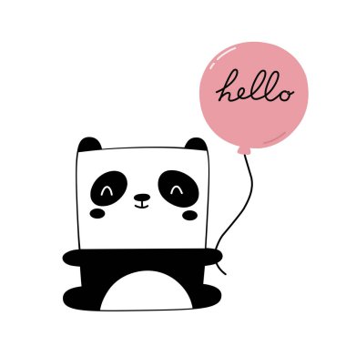 Cute panda with balloon in geometric style. Vector print for stationery, children's clothing, tableware and more.