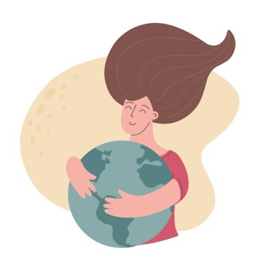 The girl holds a globe, the globe in her hands, the protection of nature, zero waste. Ecology. Vector illustration.