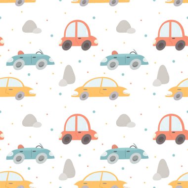 Seamless pattern with cars, children's print for print, fabric, wrapping paper. Vector pattern.